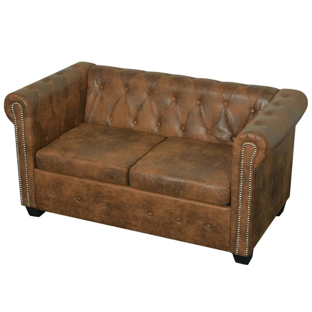 Chesterfield-Sofa 2-Sitzer Kunstleder Braun - Fuer Daheim