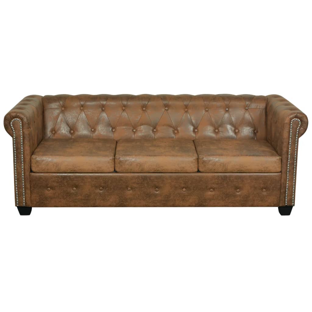 Chesterfield-Sofa 3-Sitzer Kunstleder Braun - Fuer Daheim