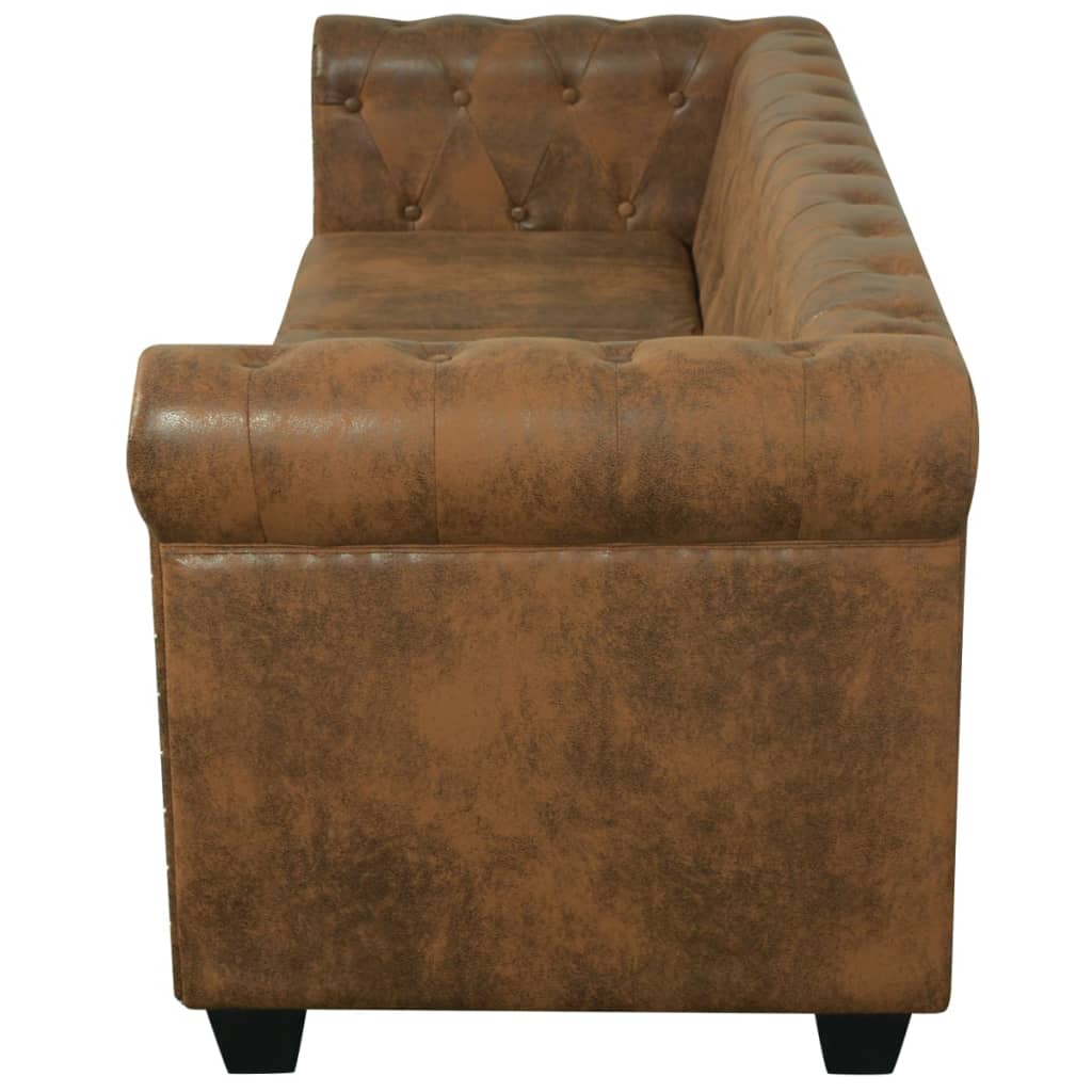 Chesterfield-Sofa 3-Sitzer Kunstleder Braun - Fuer Daheim