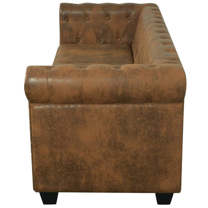 Chesterfield-Sofa 3-Sitzer Kunstleder Braun - Fuer Daheim