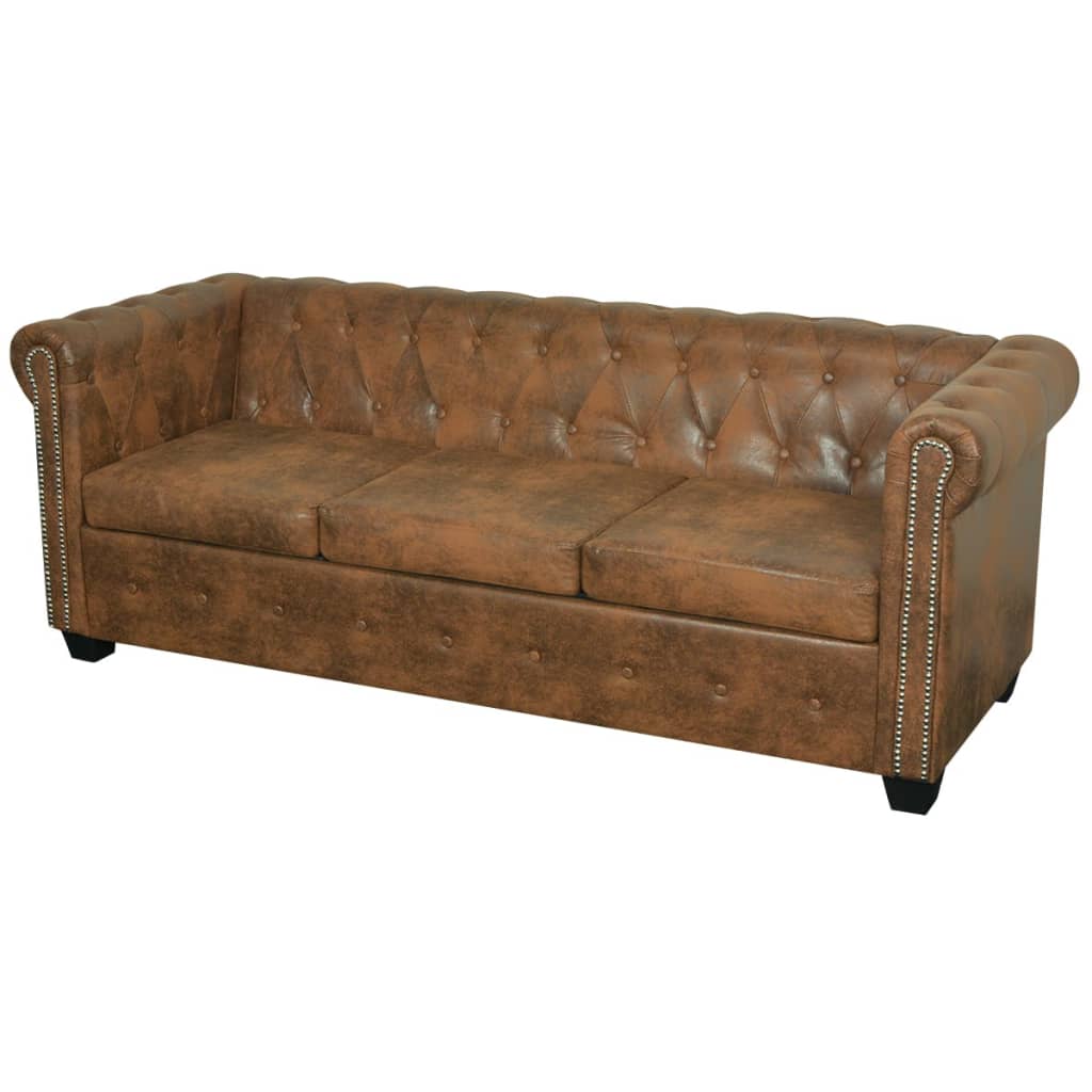 Chesterfield-Sofa 3-Sitzer Kunstleder Braun - Fuer Daheim