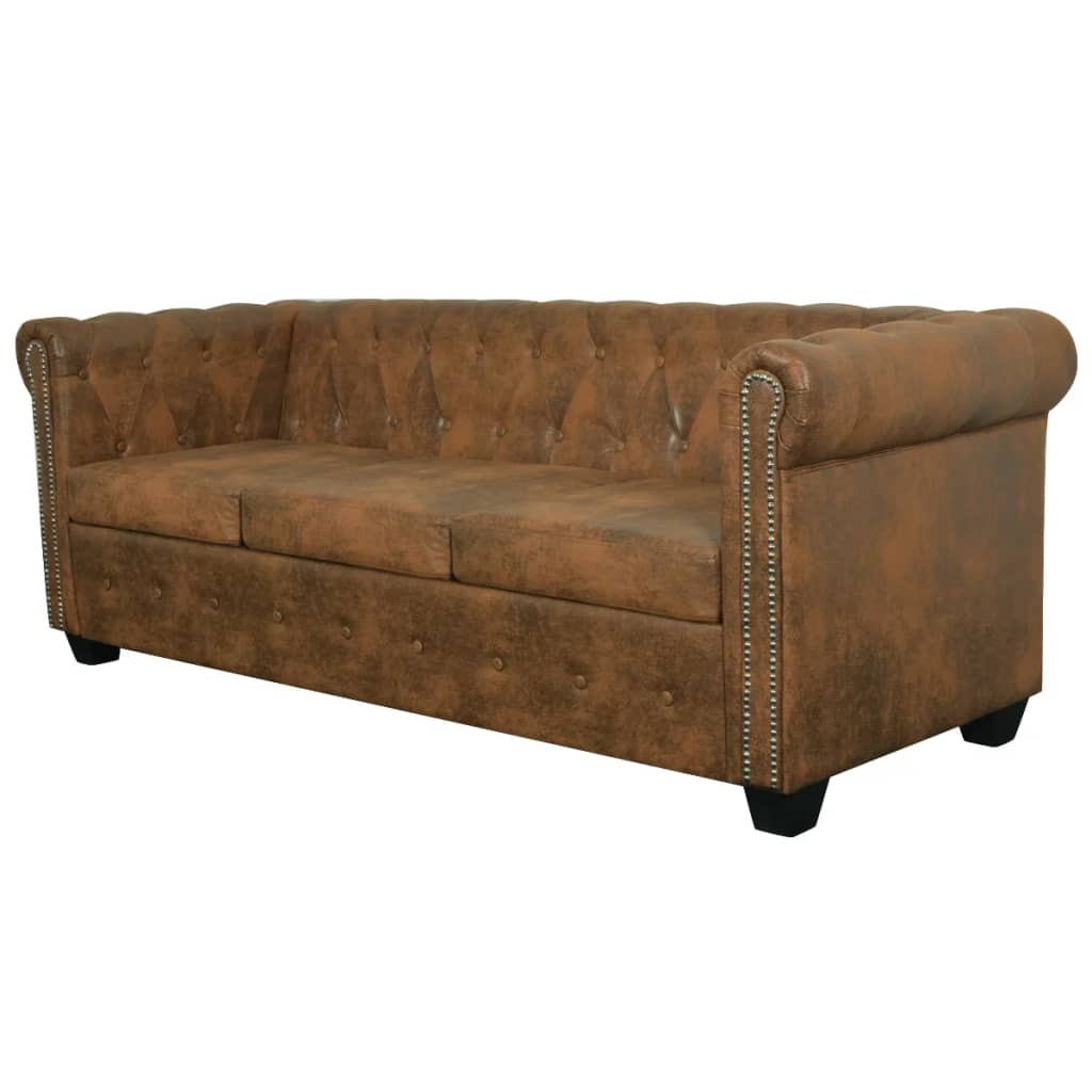 Chesterfield-Sofa 3-Sitzer Kunstleder Braun - Fuer Daheim