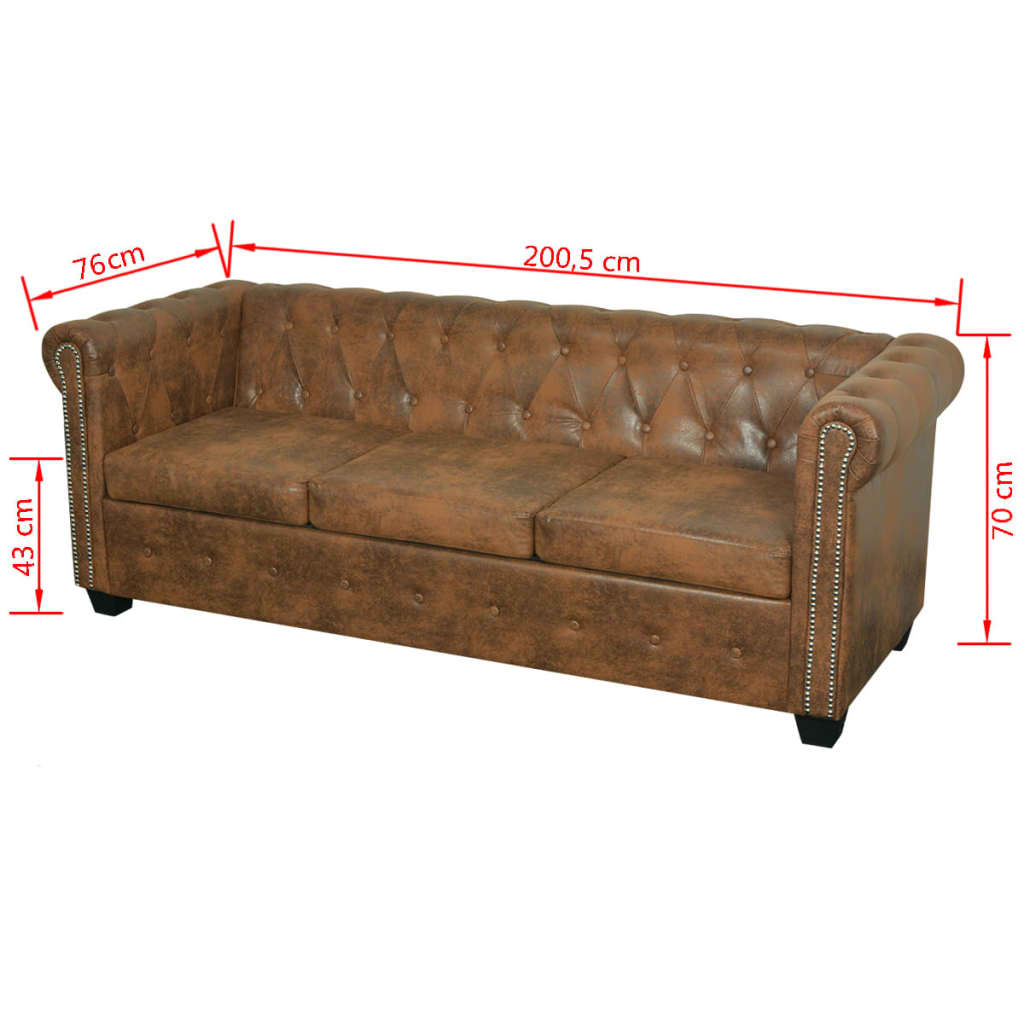 Chesterfield-Sofa 3-Sitzer Kunstleder Braun - Fuer Daheim