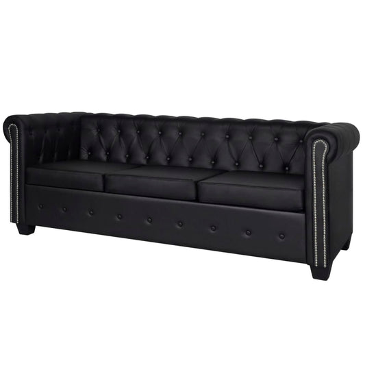 Chesterfield-Sofa 3-Sitzer Kunstleder Schwarz - Fuer Daheim