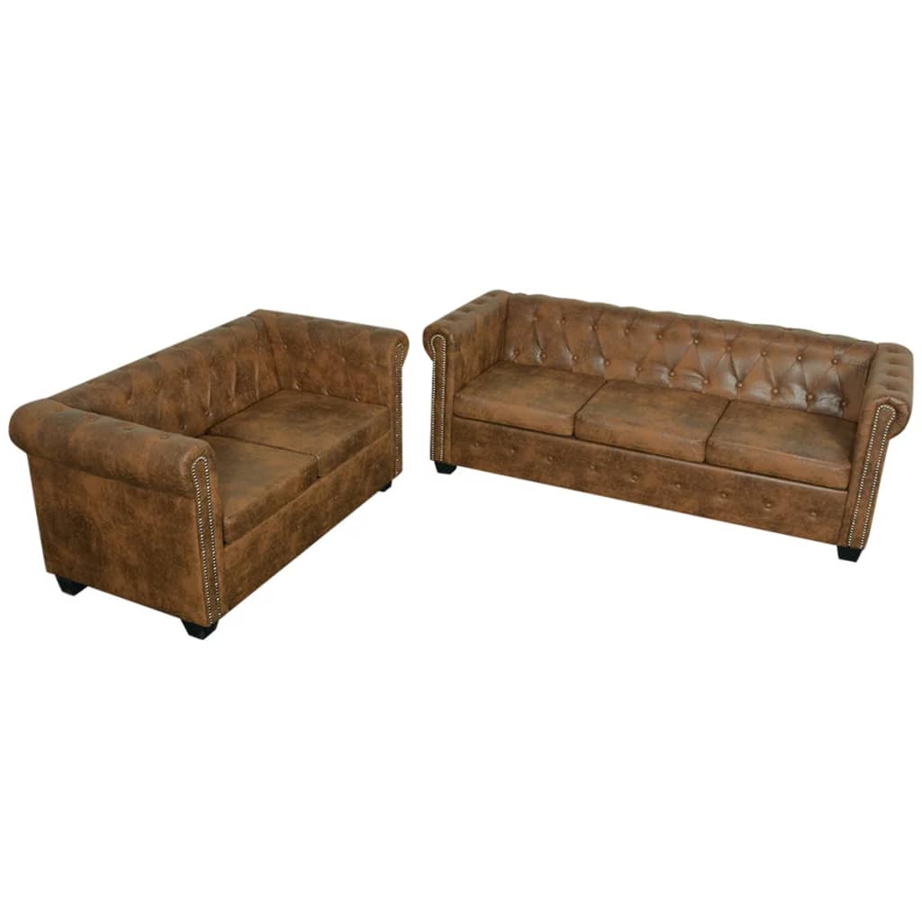 Chesterfield-Sofas 2-Sitzer Und 3-Sitzer Braun 2-Sitzer + 3-Sitzer - Fuer Daheim