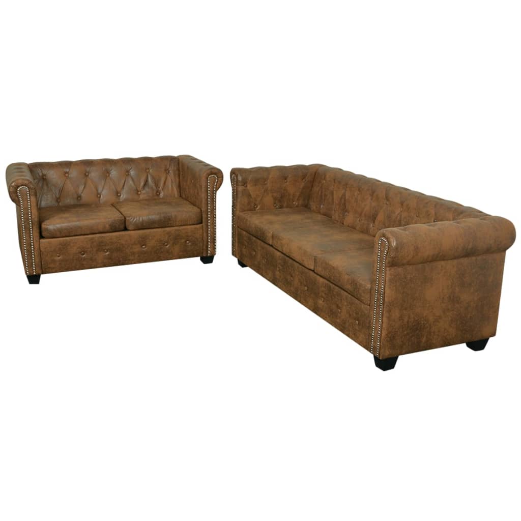 Chesterfield-Sofas 2-Sitzer Und 3-Sitzer Braun 2-Sitzer + 3-Sitzer - Fuer Daheim