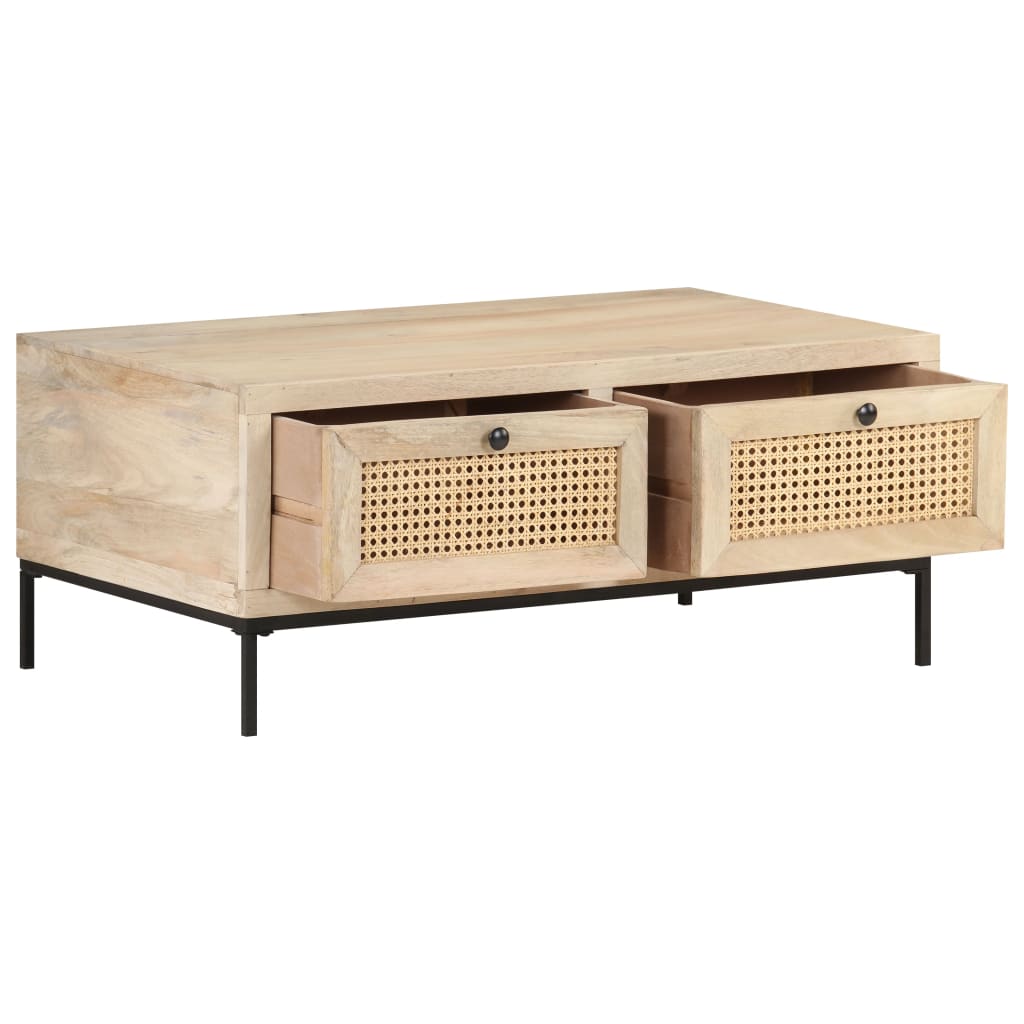 Couchtisch 90X50X37 Cm Mango Massivholz Und Rohrgeflecht - Fuer Daheim