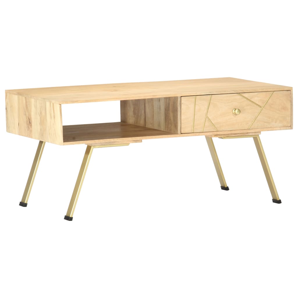 Couchtisch 95X50X42 Cm Massivholz Mango Messing massives Mangoholz - Fuer Daheim