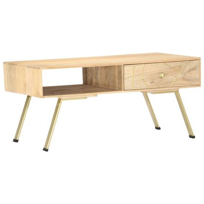 Couchtisch 95X50X42 Cm Massivholz Mango Messing massives Mangoholz - Fuer Daheim