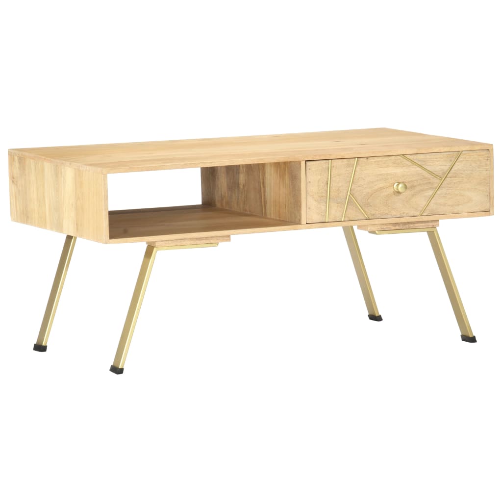 Couchtisch 95X50X42 Cm Massivholz Mango Messing massives Mangoholz - Fuer Daheim