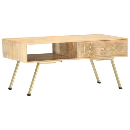 Couchtisch 95X50X42 Cm Massivholz Mango Messing massives Mangoholz - Fuer Daheim