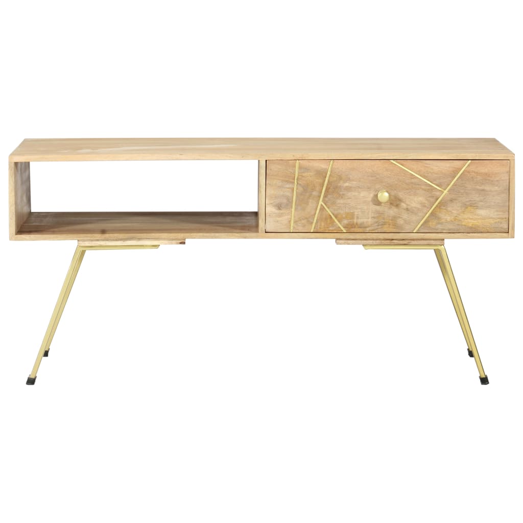 Couchtisch 95X50X42 Cm Massivholz Mango Messing massives Mangoholz - Fuer Daheim