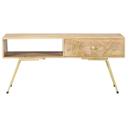 Couchtisch 95X50X42 Cm Massivholz Mango Messing massives Mangoholz - Fuer Daheim