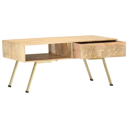 Couchtisch 95X50X42 Cm Massivholz Mango Messing massives Mangoholz - Fuer Daheim