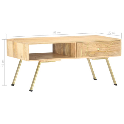 Couchtisch 95X50X42 Cm Massivholz Mango Messing massives Mangoholz - Fuer Daheim