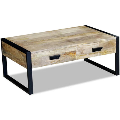 Couchtisch Mit 2 Schubladen Mangoholz Massiv 100X60X40 Cm - Fuer Daheim