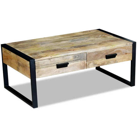 Couchtisch Mit 2 Schubladen Mangoholz Massiv 100X60X40 Cm - Fuer Daheim