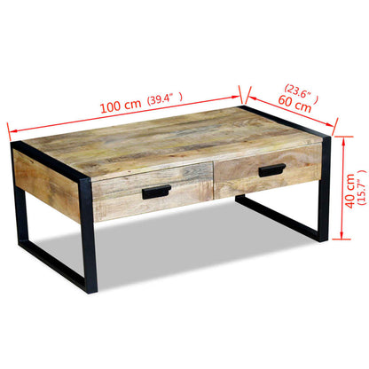 Couchtisch Mit 2 Schubladen Mangoholz Massiv 100X60X40 Cm - Fuer Daheim