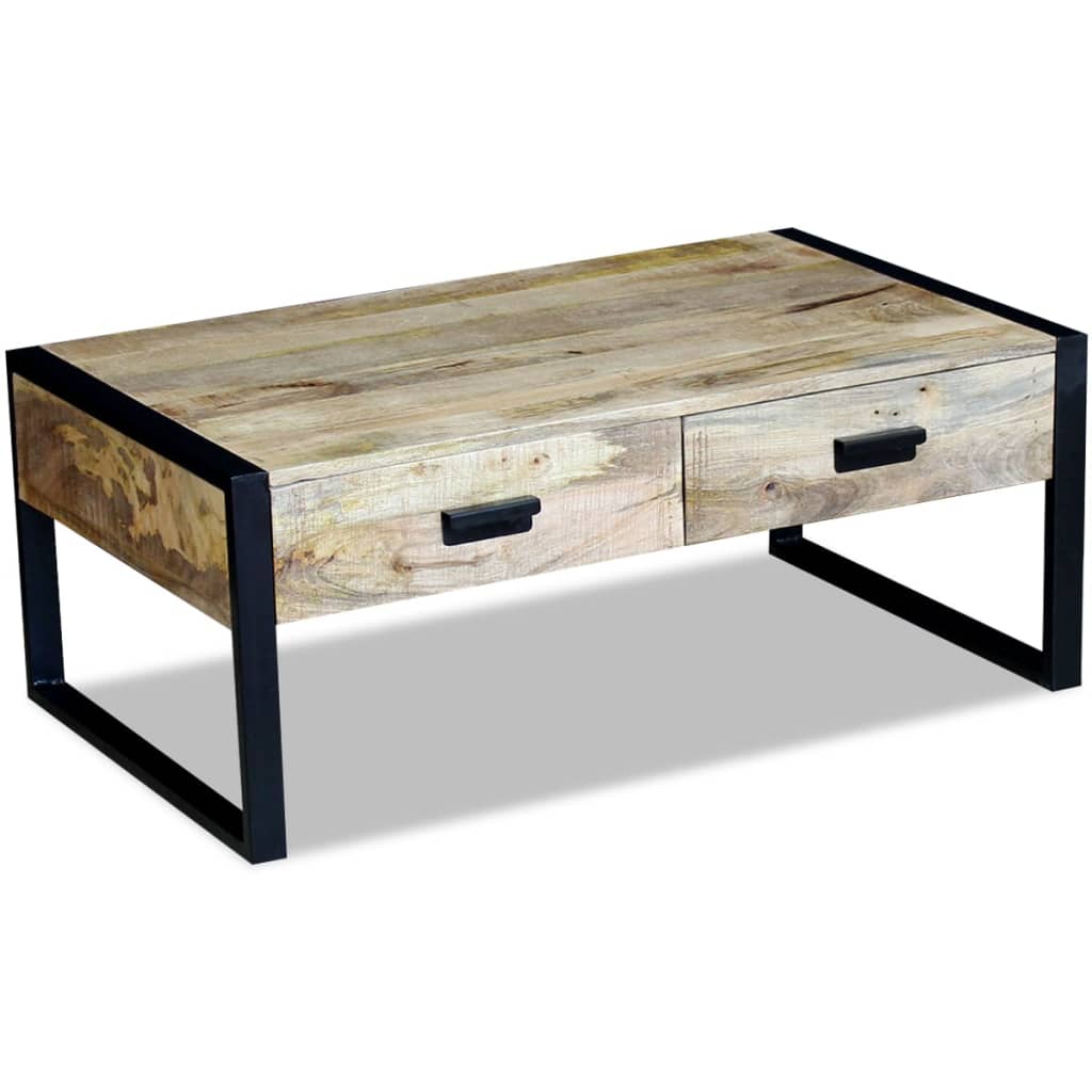 Couchtisch Mit 2 Schubladen Mangoholz Massiv 100X60X40 Cm - Fuer Daheim