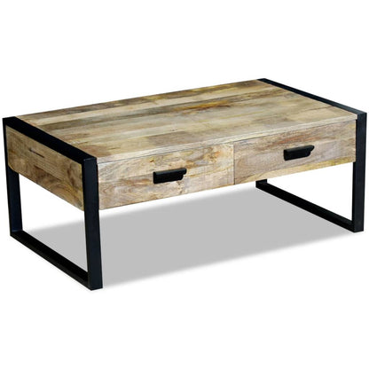 Couchtisch Mit 2 Schubladen Mangoholz Massiv 100X60X40 Cm - Fuer Daheim