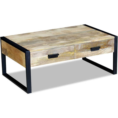 Couchtisch Mit 2 Schubladen Mangoholz Massiv 100X60X40 Cm - Fuer Daheim