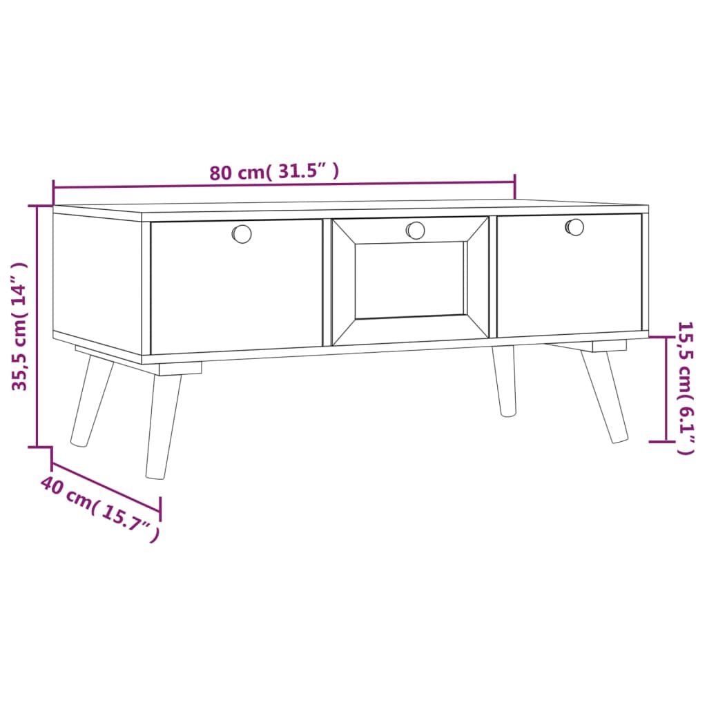 Couchtisch Mit Schubladen 80X40X35,5 Cm Holzwerkstoff Weiß - Fuer Daheim