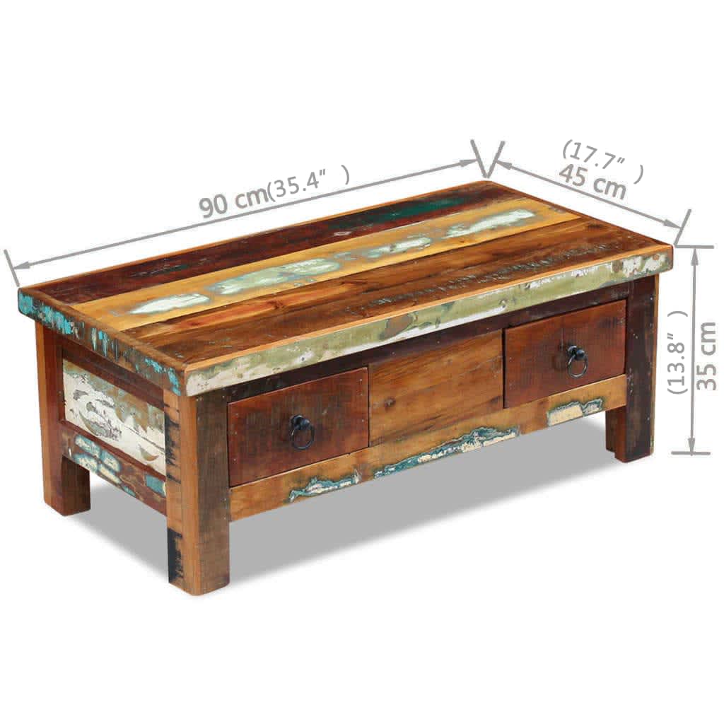 Couchtisch Mit Schubladen Altholz 90X45X35 Cm Mehrfarbig - Fuer Daheim