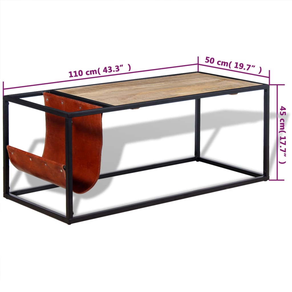 Couchtisch Mit Zeitschriftenhalter Aus Echtleder 110 X 50 X 45 Cm - Fuer Daheim