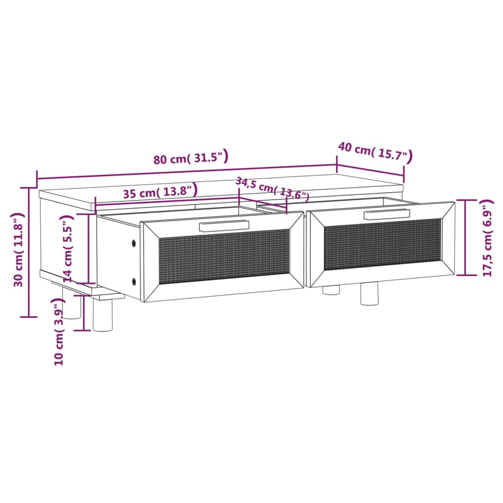 Couchtisch Schwarz 80X40X30 Cm Holzwerkstoff Massivholz Kiefer - Fuer Daheim