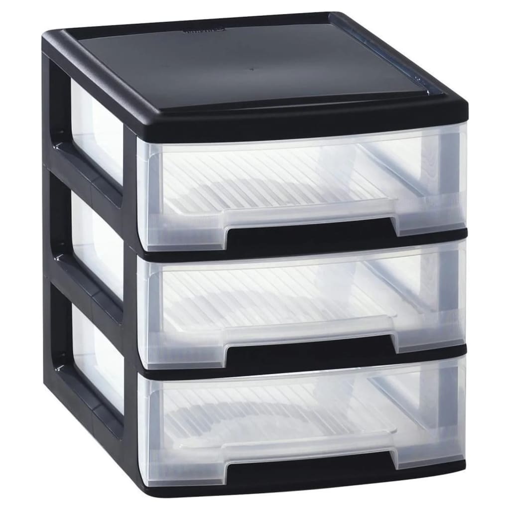 Curver Schreibtisch-Schubladenbox Babel A4 3X5L Schwarz Transparent - Fuer Daheim