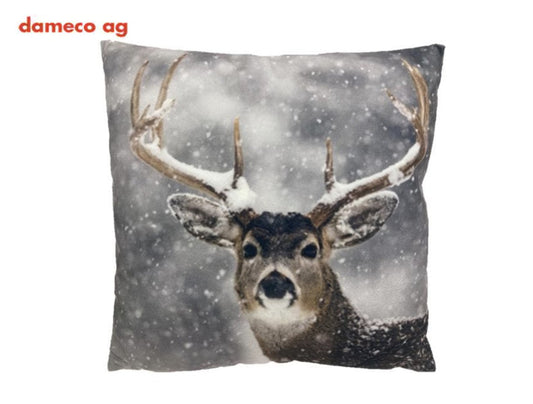 Dameco Kissen gefüllt Hirsch 40 x 40 cm, Braun/Grau - Fuer Daheim