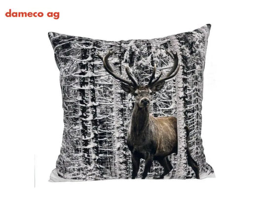 Dameco Kissen gefüllt Hirsch 40 x 40 cm, Braun/Weiss - Fuer Daheim