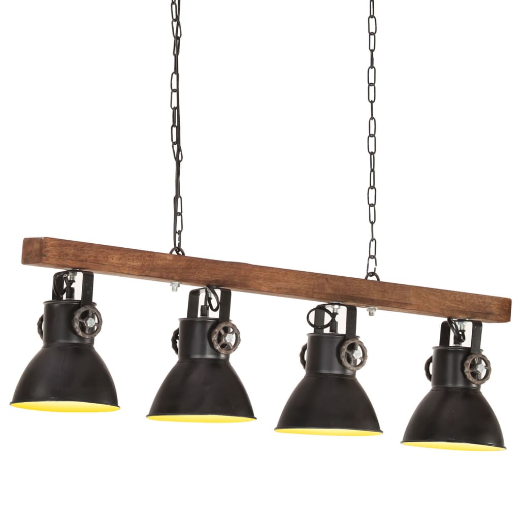 Deckenlampe Industriestil Schwarz E27 Mangoholz - Fuer Daheim