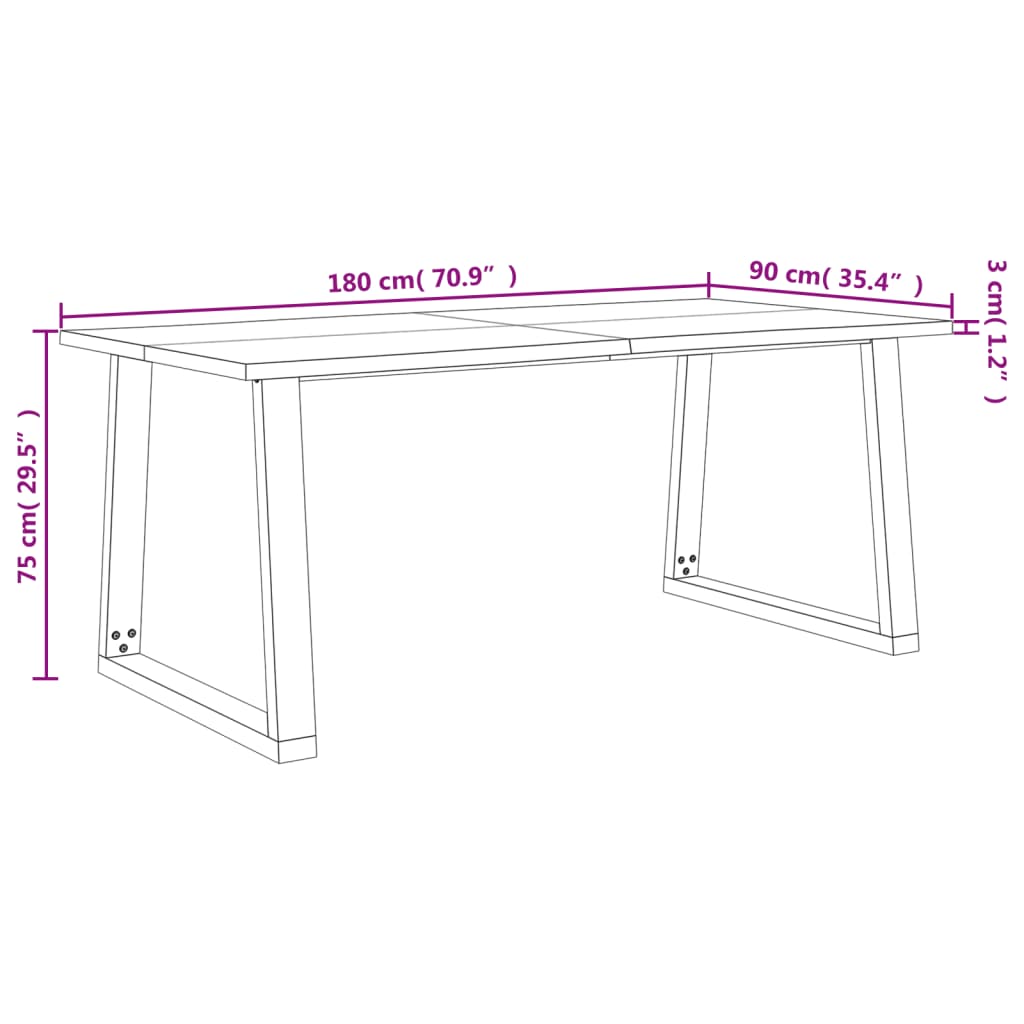 Esstisch Baumkante 180X90X75 Cm Massivholz Akazie 180 x 90 x 75 cm - Fuer Daheim