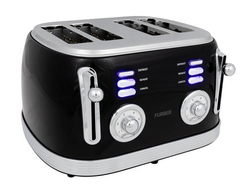 FURBER Retro Toaster 4 Schlitz Schwarz, 1500W - Fuer Daheim