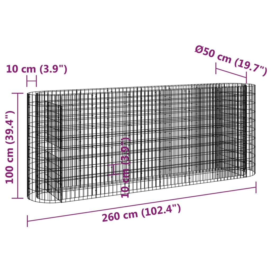 Gabionen-Hochbeet Verzinktes Eisen 260X50X100 Cm 260 x 50 x 100 cm - Fuer Daheim