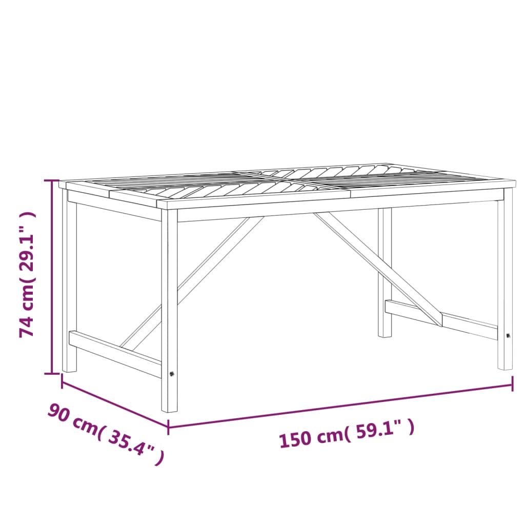 Garten-Esstisch 150X90X74 Cm Massivholz Akazie 150 x 90 x 74 cm - Fuer Daheim