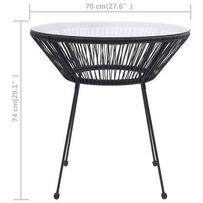 Garten-Esstisch Schwarz Ø70X74 Cm Rattan Und Glas - Fuer Daheim