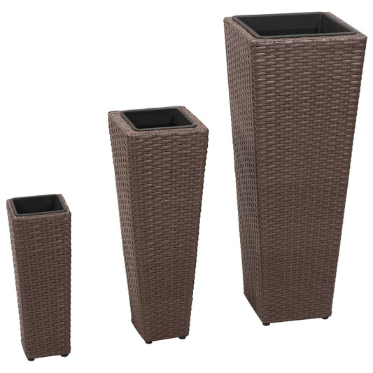 Garten-Hochbeet 3-Tlg. Poly Rattan Braun - Fuer Daheim