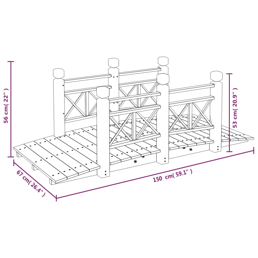 Gartenbrücke Mit Geländer 150X67X56 Cm Massivholz Fichte Dunkelbraun mit Holzgeländer - Fuer Daheim