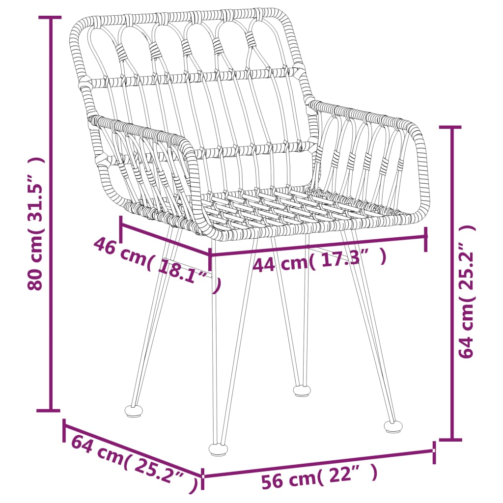 Gartenstühle 2 Stk. Mit Armlehnen 56X64X80 Cm Pe-Rattan Braun - Fuer Daheim