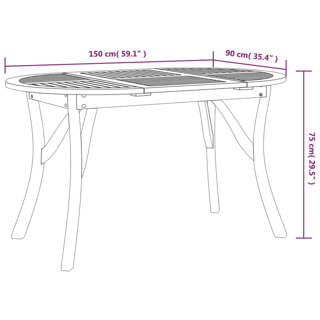 Gartentisch 150X90X75 Cm Massivholz Akazie Oval 150 x 90 x 75 cm - Fuer Daheim