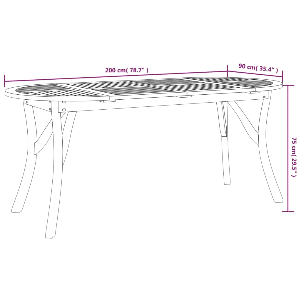 Gartentisch 200X90X75 Cm Massivholz Akazie Oval 200 x 90 x 75 cm - Fuer Daheim