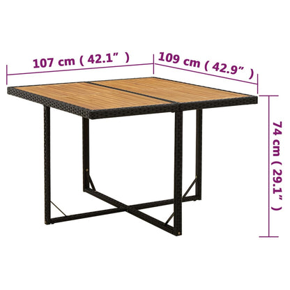 Gartentisch Schwarz 109X107X74Cm Poly Rattan Massivholz Akazie - Fuer Daheim