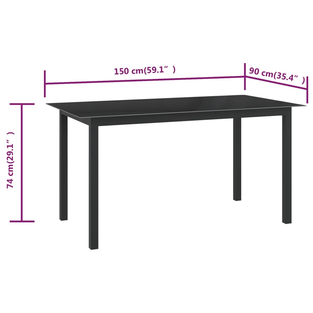 Gartentisch Schwarz 150X90X74 Cm Aluminium Und Glas 150 x 90 x 74 cm - Fuer Daheim