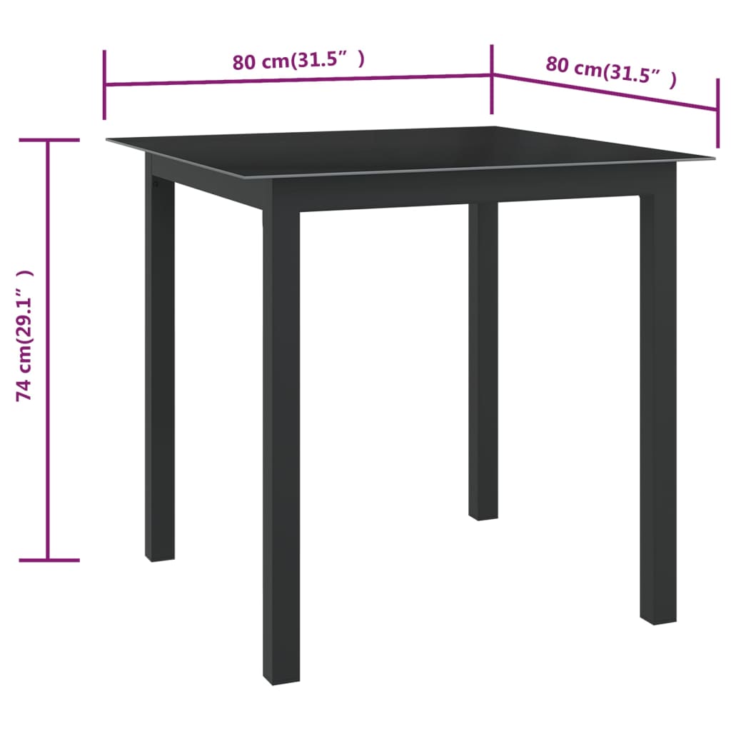 Gartentisch Schwarz 80X80X74 Cm Aluminium Und Glas 80 x 80 x 74 cm - Fuer Daheim