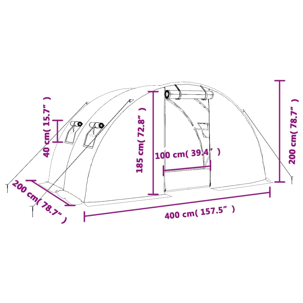 Gewächshaus Mit Stahlrahmen Grün 8 M² 4X2X2 M 4 x 2 x 2 m - Fuer Daheim