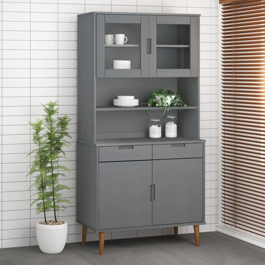 Highboard-Oberteil Molde Grau 90X35X100 Cm Massivholz Kiefer - Fuer Daheim