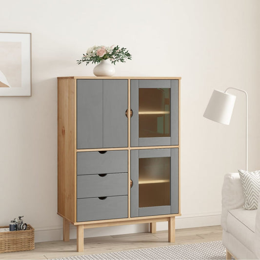 Highboard Otta Braun&Grau 85X43X125 Cm Massivholz Kiefer Braun und Grau - Fuer Daheim