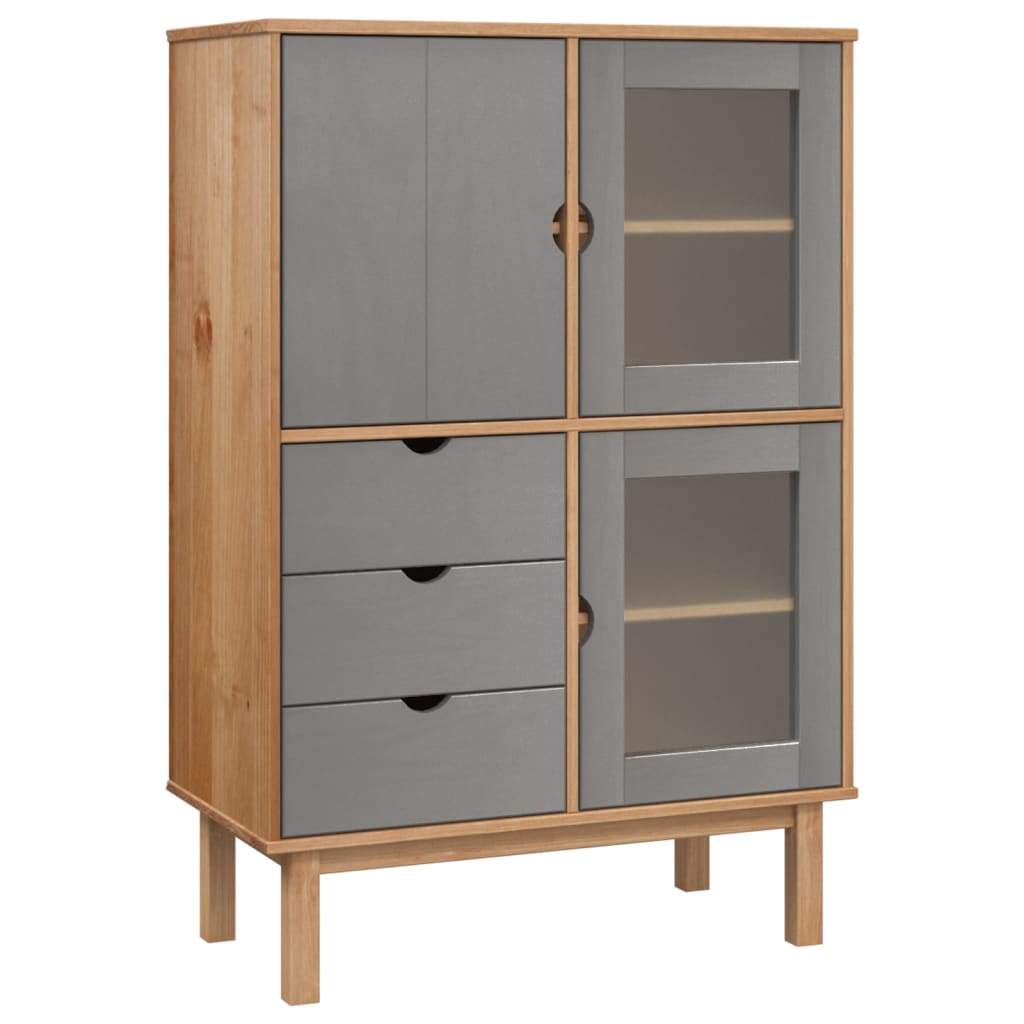 Highboard Otta Braun&Grau 85X43X125 Cm Massivholz Kiefer Braun und Grau - Fuer Daheim